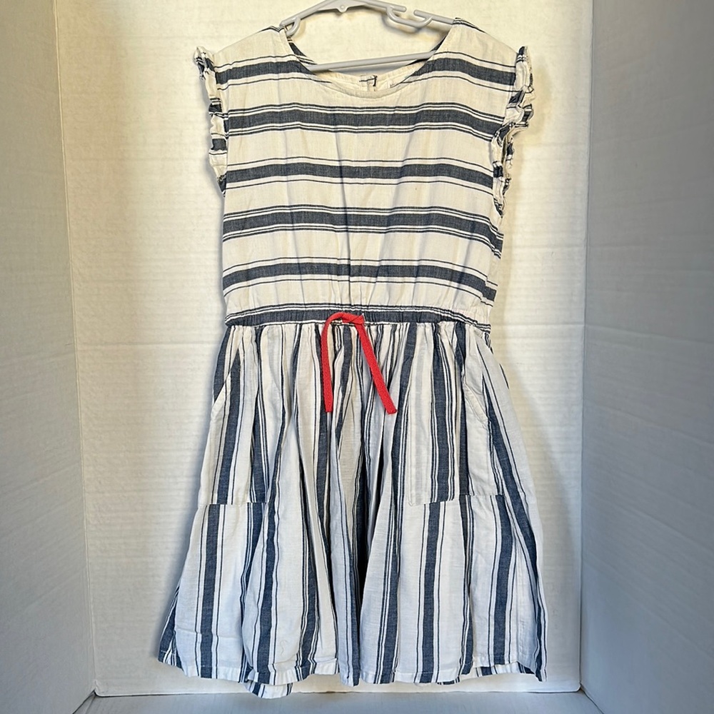 JOHN LEWIS England Girls Cotton White and Blue Stripe Dress Size 10